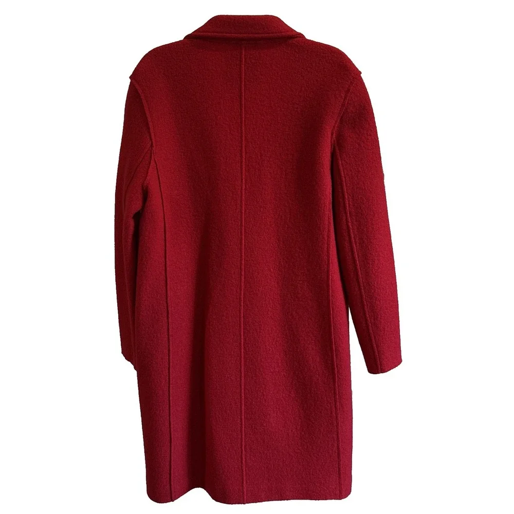 J.Crew 100% Italian Boiled Wool Coat Womens Size 12 Red Double Breasted Top Coat